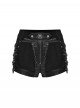 Sexy Black Metal Rivet Skull Decoration Personalized Splicing Design Punk Style Tight Shorts