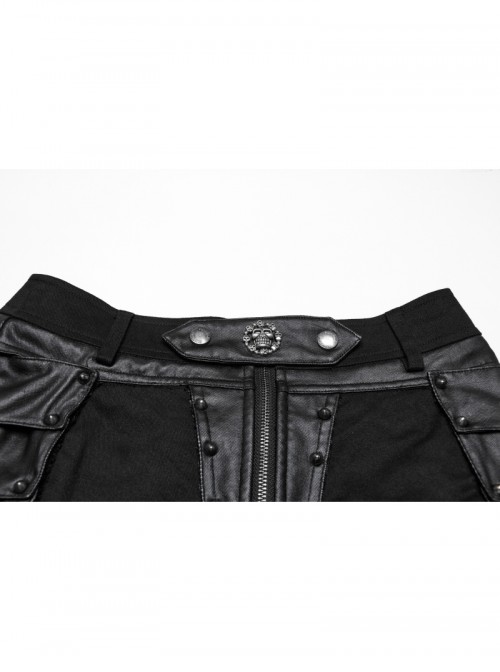 Sexy Black Metal Rivet Skull Decoration Personalized Splicing Design Punk Style Tight Shorts