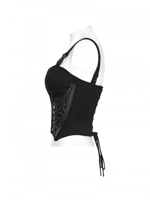 Sexy Black Stitching Cool Metal Rivets Decoration Adjustable Cyberpunk Corset