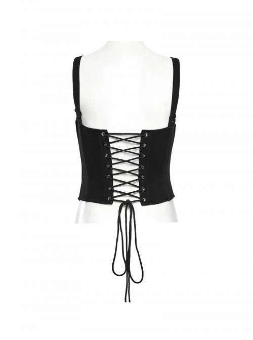 Sexy Black Stitching Cool Metal Rivets Decoration Adjustable Cyberpunk Corset