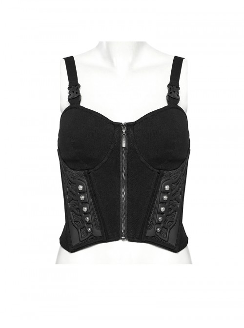 Sexy Black Stitching Cool Metal Rivets Decoration Adjustable Cyberpunk Corset
