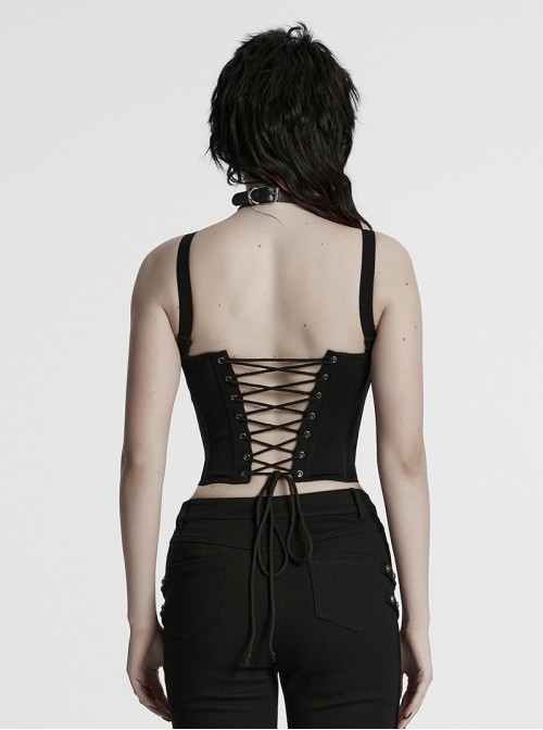 Sexy Black Stitching Cool Metal Rivets Decoration Adjustable Cyberpunk Corset