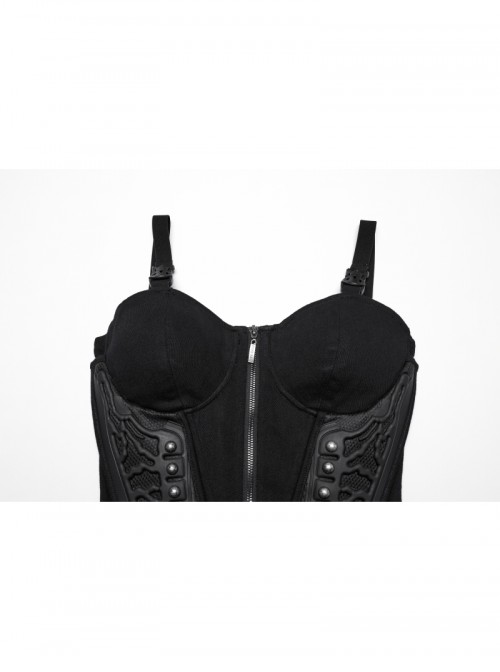 Sexy Black Stitching Cool Metal Rivets Decoration Adjustable Cyberpunk Corset