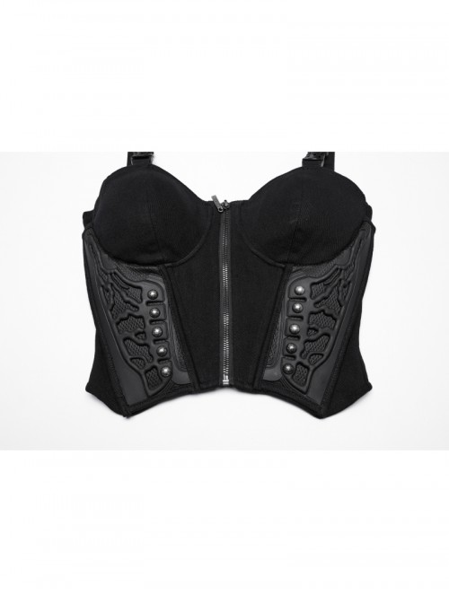 Sexy Black Stitching Cool Metal Rivets Decoration Adjustable Cyberpunk Corset