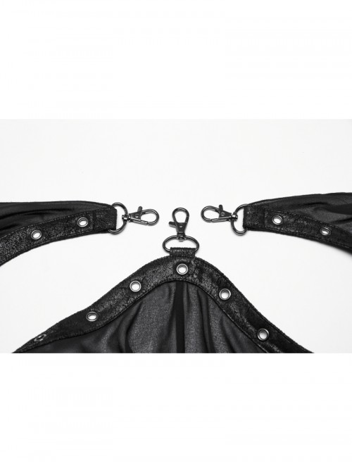 Personalized Black Detachable Mesh Tail Cool Metal Rivet Buckle Decorated Punk Style Shorts