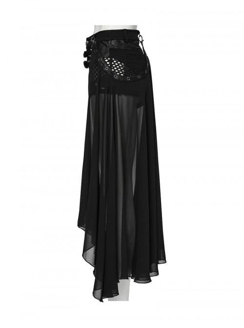 Personalized Black Detachable Mesh Tail Cool Metal Rivet Buckle Decorated Punk Style Shorts