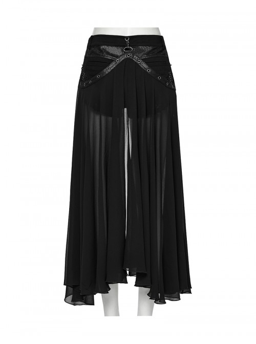 Personalized Black Detachable Mesh Tail Cool Metal Rivet Buckle Decorated Punk Style Shorts