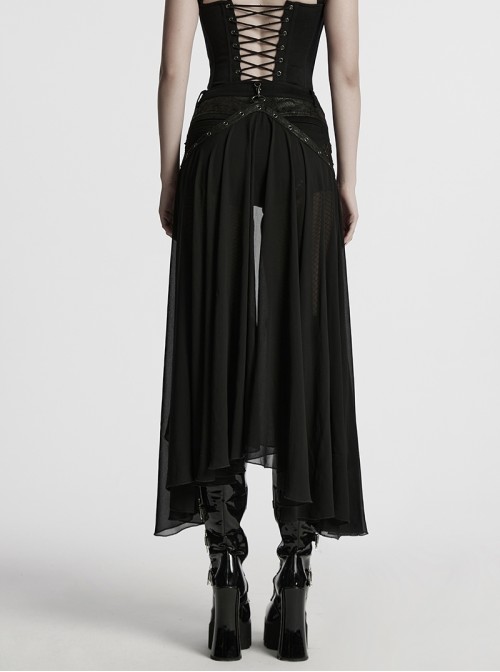 Personalized Black Detachable Mesh Tail Cool Metal Rivet Buckle Decorated Punk Style Shorts