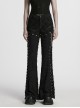 Cool Dark Black Detachable Design Metal Rivet Buckle Decoration Side Personality Hollow Punk Style Flared Pants