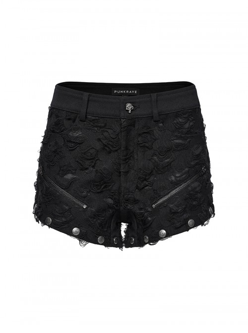 Cool Dark Black Detachable Design Metal Rivet Buckle Decoration Side Personality Hollow Punk Style Flared Pants