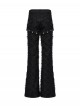 Cool Dark Black Detachable Design Metal Rivet Buckle Decoration Side Personality Hollow Punk Style Flared Pants
