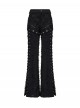 Cool Dark Black Detachable Design Metal Rivet Buckle Decoration Side Personality Hollow Punk Style Flared Pants
