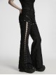 Cool Dark Black Detachable Design Metal Rivet Buckle Decoration Side Personality Hollow Punk Style Flared Pants