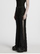 Cool Dark Black Detachable Design Metal Rivet Buckle Decoration Side Personality Hollow Punk Style Flared Pants