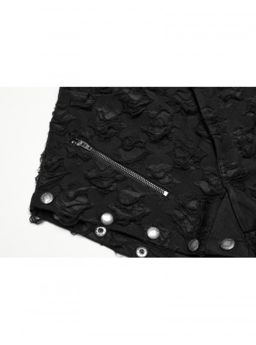 Cool Dark Black Detachable Design Metal Rivet Buckle Decoration Side Personality Hollow Punk Style Flared Pants
