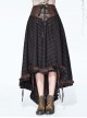 Brown Striped Gear Metal Piece Lace-Up Rear Long Frilly Hem Punk Half Skirt