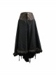 Brown Striped Gear Metal Piece Lace-Up Rear Long Frilly Hem Punk Half Skirt