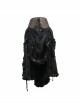 Brown Striped Gear Metal Piece Lace-Up Rear Long Frilly Hem Punk Half Skirt