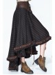 Brown Striped Gear Metal Piece Lace-Up Rear Long Frilly Hem Punk Half Skirt