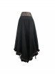 Brown Striped Gear Metal Piece Lace-Up Rear Long Frilly Hem Punk Half Skirt
