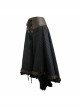 Brown Striped Gear Metal Piece Lace-Up Rear Long Frilly Hem Punk Half Skirt