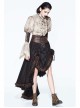 Brown Striped Gear Metal Piece Lace-Up Rear Long Frilly Hem Punk Half Skirt