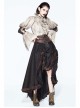 Brown Striped Gear Metal Piece Lace-Up Rear Long Frilly Hem Punk Half Skirt