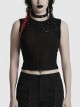 Cool Black Irregular Holes Personalized Metal Buckle Decoration Punk Style Slim Vest