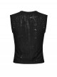 Cool Black Irregular Holes Personalized Metal Buckle Decoration Punk Style Slim Vest