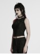 Cool Black Irregular Holes Personalized Metal Buckle Decoration Punk Style Slim Vest