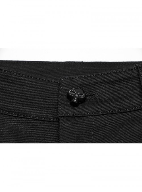 Personalized Black Unique 3D Vinyl Armor Patch Cross Straps Decorated Cyberpunk Style Slim Pants