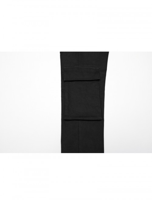 Personalized Black Unique 3D Vinyl Armor Patch Cross Straps Decorated Cyberpunk Style Slim Pants