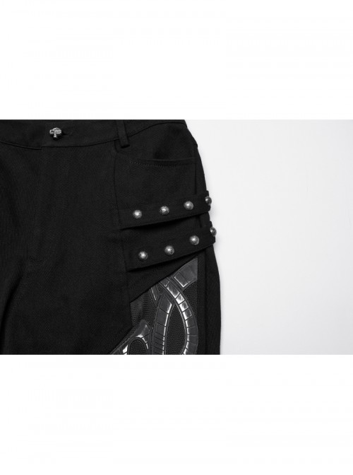 Cool Black 3D Vinyl Patch Personalized Rivet Decoration Unique Splicing Design Cyberpunk Style Slim Pants