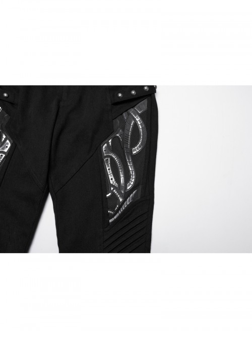 Cool Black 3D Vinyl Patch Personalized Rivet Decoration Unique Splicing Design Cyberpunk Style Slim Pants
