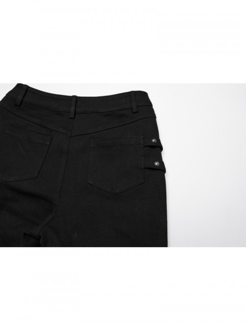 Cool Black 3D Vinyl Patch Personalized Rivet Decoration Unique Splicing Design Cyberpunk Style Slim Pants
