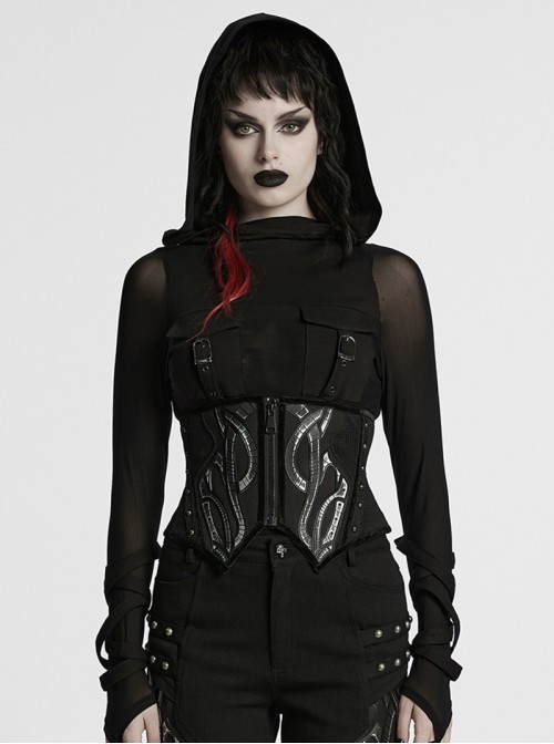 Personalized Black Stitching Design Cool Pointed Hem Metal Rivet Decoration Cyberpunk Style Corset