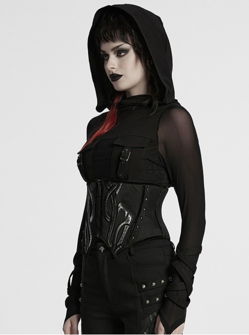 Personalized Black Stitching Design Cool Pointed Hem Metal Rivet Decoration Cyberpunk Style Corset