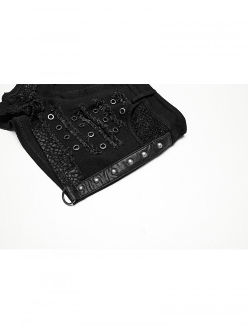 Personalized Black Distressed Denim Unique Metal Eyelet Decoration Decadent Punk Style Shorts