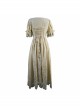 Creamy White Coarse Yarn Lace Cuff Hem Drawstring Vintage Punk Dress