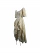 Creamy White Coarse Yarn Lace Cuff Hem Drawstring Vintage Punk Dress