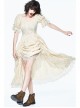 Creamy White Coarse Yarn Lace Cuff Hem Drawstring Vintage Punk Dress