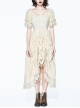 Creamy White Coarse Yarn Lace Cuff Hem Drawstring Vintage Punk Dress