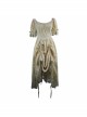 Creamy White Coarse Yarn Lace Cuff Hem Drawstring Vintage Punk Dress