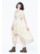 Creamy White Coarse Yarn Lace Cuff Hem Drawstring Vintage Punk Dress