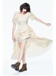 Creamy White Coarse Yarn Lace Cuff Hem Drawstring Vintage Punk Dress