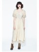 Creamy White Coarse Yarn Lace Cuff Hem Drawstring Vintage Punk Dress