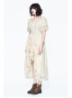 Creamy White Coarse Yarn Lace Cuff Hem Drawstring Vintage Punk Dress
