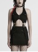 Personality Simple Black Sexy Halter Neck Backless Cool Metal Rivet Buckle Decoration Punk Style Dress