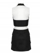 Personality Simple Black Sexy Halter Neck Backless Cool Metal Rivet Buckle Decoration Punk Style Dress