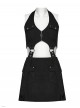 Personality Simple Black Sexy Halter Neck Backless Cool Metal Rivet Buckle Decoration Punk Style Dress